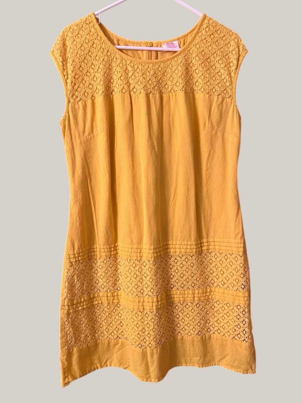 Mustard Yellow Cotton Lace Dress | Boho India | Lightweight Summer | Size L - Picture 2 of 6